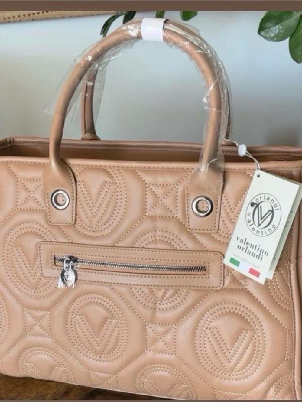 Valentino Orlandi Tan Leather Tote with Adjustable Strap